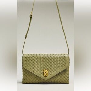 New fold over  clutch Elegant Olive Green Woven Shoulder Bag